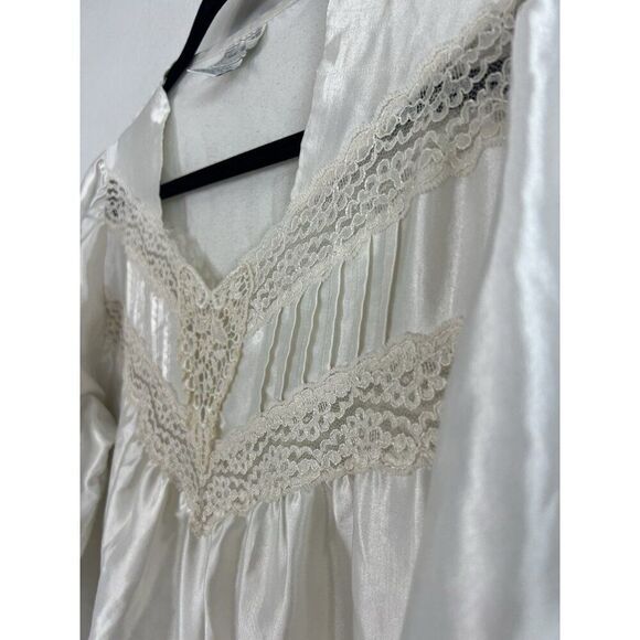 Sophia Morgan Vintage White Satin Nightgown Lace Embroidered Cottagecore Large - Picture 6 of 9